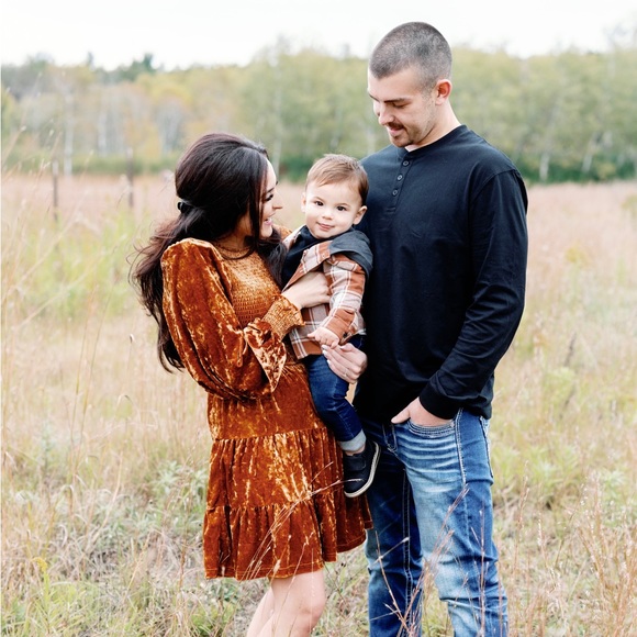 Long-sleeve Copper Velvet Mini Dress - Picture 6 of 7